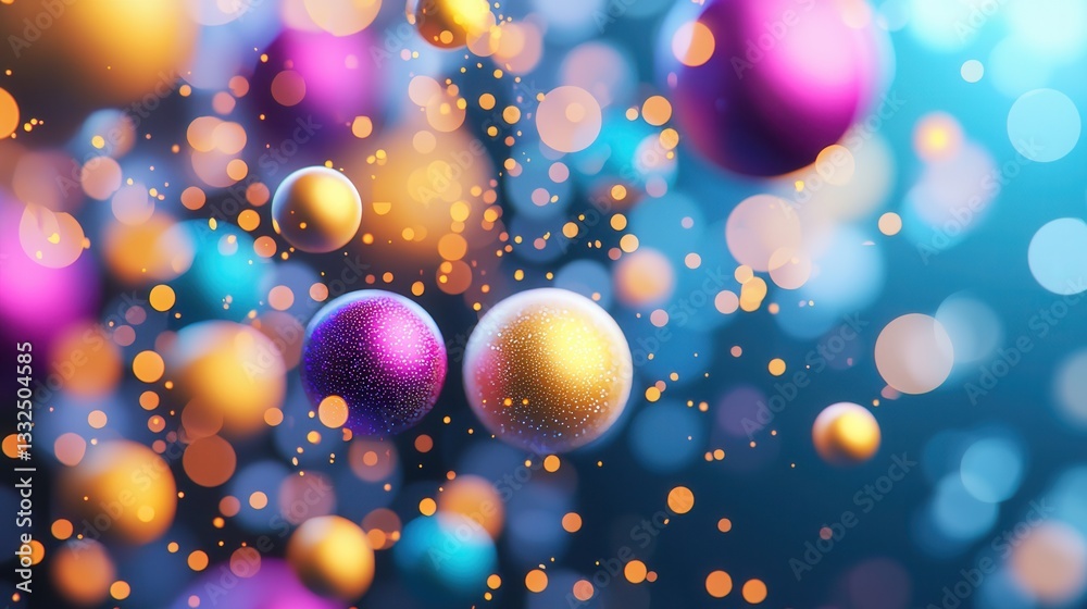Poster mesmerizing 3d abstract background featuring a dynamic display of vibrant iridescent spheres and bok