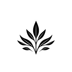 Stylized symmetrical black leaves growing from a central stem on a white background, minimalist logo design.