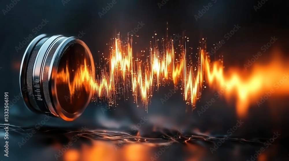 Poster dramatic visualization of vibrant high speed sound wave lines with mesmerizing glowing bokeh effects