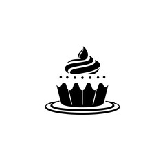 Minimalist Black and White Cupcake Icon on a White Background, Featuring Swirls and Dotted Decoration, for a Bakery or Dessert Application.