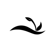 Minimalist Black & White Logo: Flowing Curve with Sprouting Leaves, Representing Growth and Nature in a Modern Style.