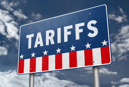 US Trade policy - road sign traffic with the slogan Tariffs