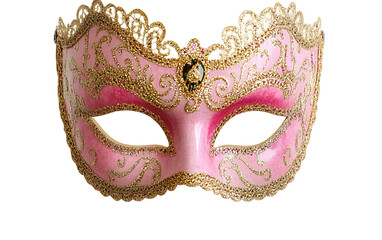 Venetian carnival mask pink pastel color isolated Transparent background, PNG.