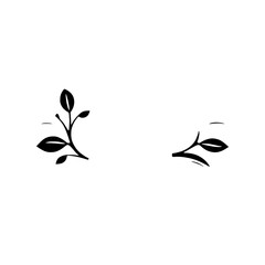 Minimalist Botanical Illustration: Two Black Branches with Leaves, Sparse Composition, on White Background. Simple and Graphic.