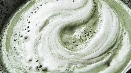Obraz premium of a smooth matcha latte in a ceramic cup with a delicate swirl of foam on top 