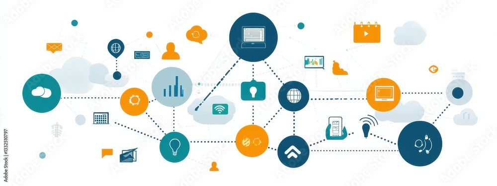Poster abstract technology connection concept with data and icons design