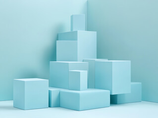 A minimalistic arrangement of blue geometric shapes.