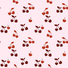 Cute pattern with cherries. Vector illustration. Design for wallpaper, wrapping paper, clothing, cards and invitations. Vintage hand drawn art.