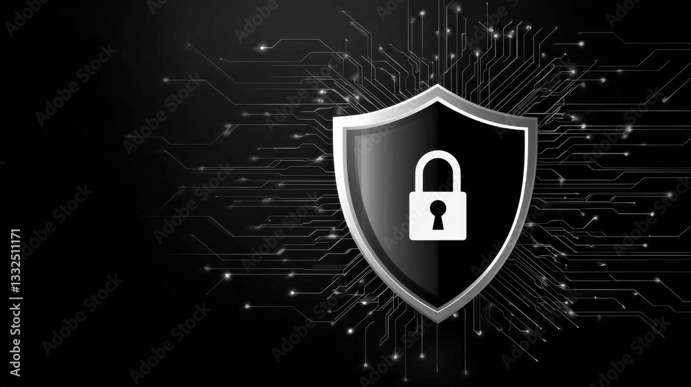 Poster digital security concept with shield and lock on abstract background