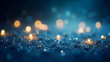 Blue and Gold Glitter Bokeh Background for Festive Holiday Visuals