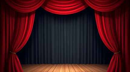 Fototapeta premium Curtain Drapes and Theater Stage Border Frame for World Theatre Day: Perfect Photo Stock Concept