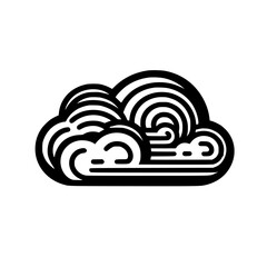 A stylized black and white cloud illustration with concentric line patterns, evoking a sense of design and minimalism.