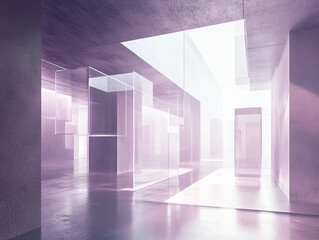 Obraz premium Modern interior space featuring glass walls and abstract design.
