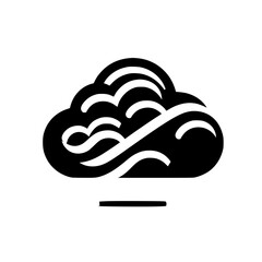 A stylized black and white cloud icon with a shadow, featuring curved lines and shapes on a white background.