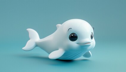 Adorable cartoon beluga whale figurine,  swimming in a serene light blue background.  Perfect for kids' decor or marine-themed projects.