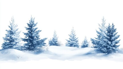 Obraz premium Snowy winter landscape with evergreen trees and gentle snowdrifts