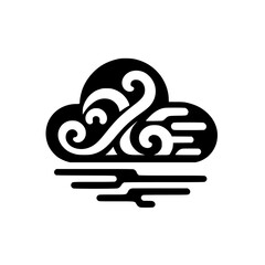 Abstract Cloud and Water Design: A Black and White Illustration with Swirls and Bold Lines on a Clean Background.