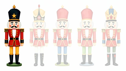 Fototapeta premium Charming Flat Festive Watercolor Nutcracker Soldier Illustration for Holiday Greeting Cards and Decorations - Perfect for Your Seasonal Artwork Needs