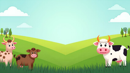 Fototapeta premium Farm Animals and Green Fields Border for World Farmers Day Messages