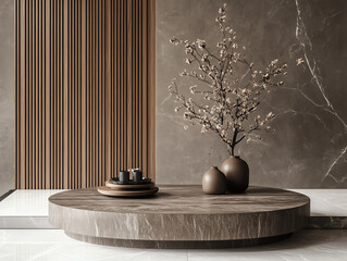 Elegant minimalistic living room with stylish decor elements.