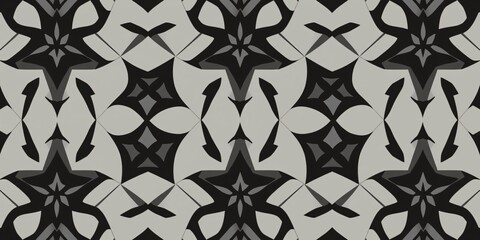 Fototapeta premium Modern Gothic Seamless Pattern with Geometric Shapes and Bold Lines in Black, Silver, and Grey