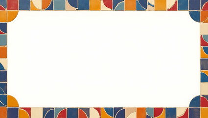 Blend vintage banner frames mosaic tile repeats vibrant color palette white background for crisp stylish brand visuals. concept as Classic design meets modern flair perfect for marketing material cust