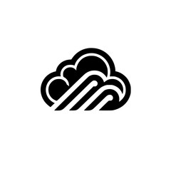 Minimalist black and white cloud icon with interconnected lines, conveying cloud computing, data, and connectivity on a white background.