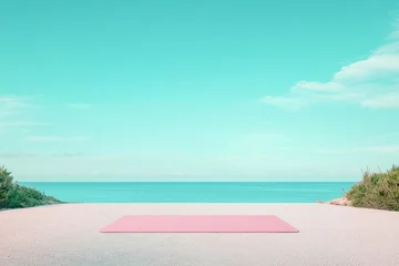 Gordijnen serene landscape with single yoga mat laid out under subtly radiant sky inviting tranquility and mindfulness large © Andrei
