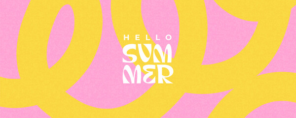 Summer horizontal abstract background with bright yellow hand drawn lines. Modern art minimalist style design template for sales, horizontal poster, header, cover, social media, fashion ads