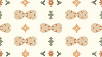Fototapeta premium Flat Scandinavian Folk Art seamless tile pattern with muted pastels and traditional Nordic motifs for minimalist decor concept as Muted pastel Scandinavian folk motifs arranged seamlessly for minimali