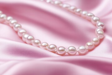 Obraz premium Close up of a pearl necklace elegantly resting on soft fabric Generative AI