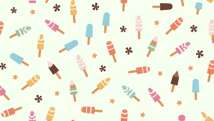 Playful Summer Seamless Pattern: Cute Ice Cream Cones and Popsicles for Sweet Vibe Design