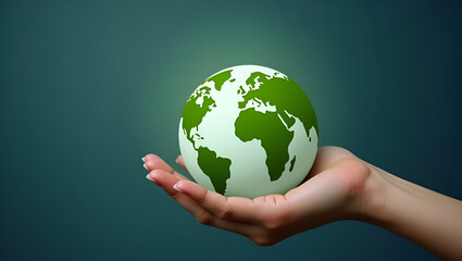 Flat Business hand holding green Earth ESG icon representing environmental social and governance factors for sustainable organizational development. concept as Concept underscores corporate responsibi