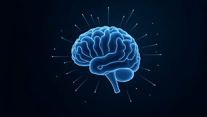 Fototapeta premium Flat Low Poly Brain: Abstract Vector Illustration of Wisdom with Polygonal Wireframe Design in Blue on Dark Background - Smart Business Concept