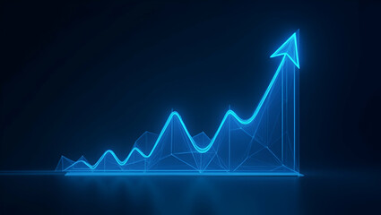 Fototapeta premium Futuristic Low Poly Growth Chart: Blue Analytics for Business Insights