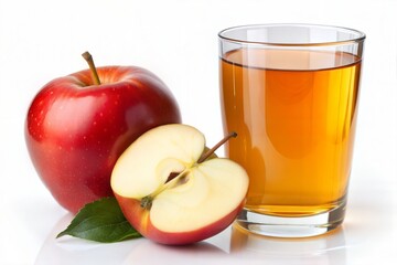 A glass of fresh, sweet apple juice, a healthy beverage from ripe red and green fruit