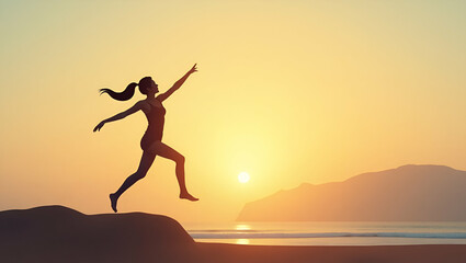 Fototapeta premium Empower Your Career: Woman Jumping Chart for Growth & Success