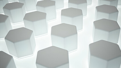 Futuristic Flat Hex Pillars with Glowing Edges: Crisp White Isolation for Product Appeal