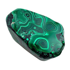 A Polished Piece of Malachite with Bold Green and Black Stripes Isolated on Transparent Background