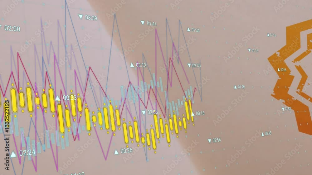 Poster animation of colorful data graphs and charts over abstract geometric background