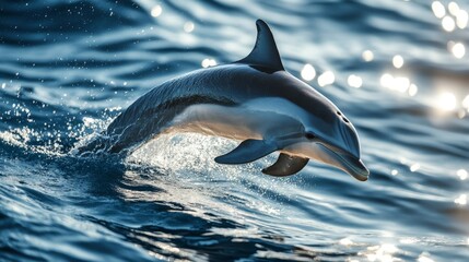 Fototapeta premium Playful dolphin swimming ocean gigapixel image underwater close-up joyful marine life