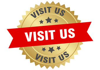 visit us. visit us round red and gold label isolated on transparent background