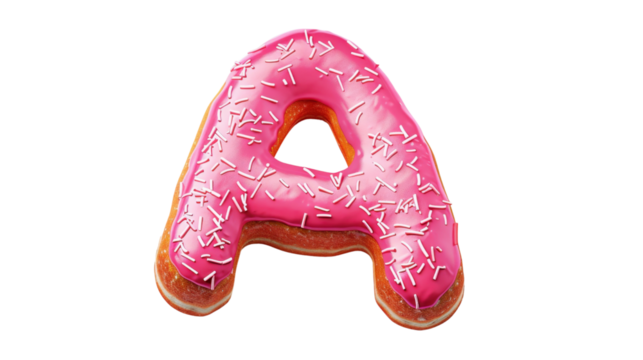 Delicious donut letter a with pink icing and sprinkles on transparent background - Powered by Adobe