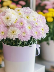Fototapeta premium Beautiful Arrangement of Pink and White Flowers in a Decorative Pot Ideal for Floral Decor and Seasonal Celebrations