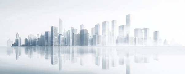 Fototapeta premium Modern skyline with reflective surfaces and fog.