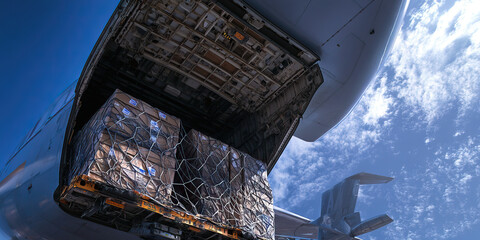 Cargo Pallets Loaded in Airplane Cargo Bay
