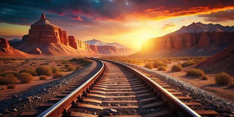 Naklejka premium Utah Scenic Railroad Tracks: Bokeh Landscape Photography