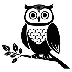 Cute Black and White Owl Silhouette on a Branch