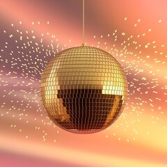 Fototapeta premium Golden Disco Ball Isolated on White Background – High-Resolution 3D Render