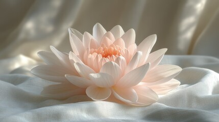 Delicate, pastel-colored lotus flower resting on soft fabric